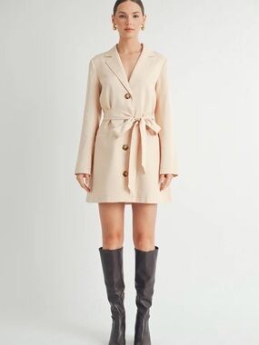 Aiblee Beige Belted Blazer Dress